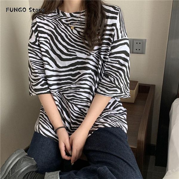 

women's t-shirt summer zebra striped short-sleeved for women loose wear, White