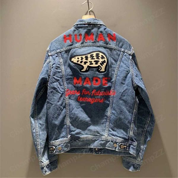 

men's jackets embroidered denim jacket made by polar bear, Black;brown