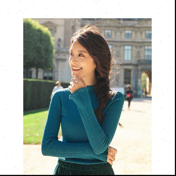 

2021 spring new arrival stand collar all match fit shape basic style long sleeve women knitwear sweater, White;black