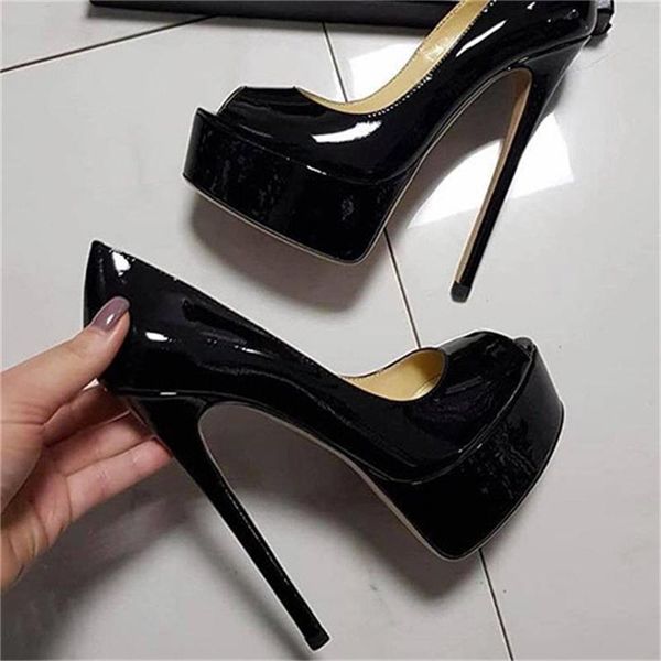 

dress shoes uvrcos peep toe platform pumps black patent leather high heel women party red nude white 35-44