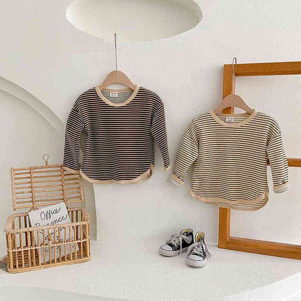 

2021 new girls boys striped t shirt winter full sleeve kids 2-7 years g1209, Blue