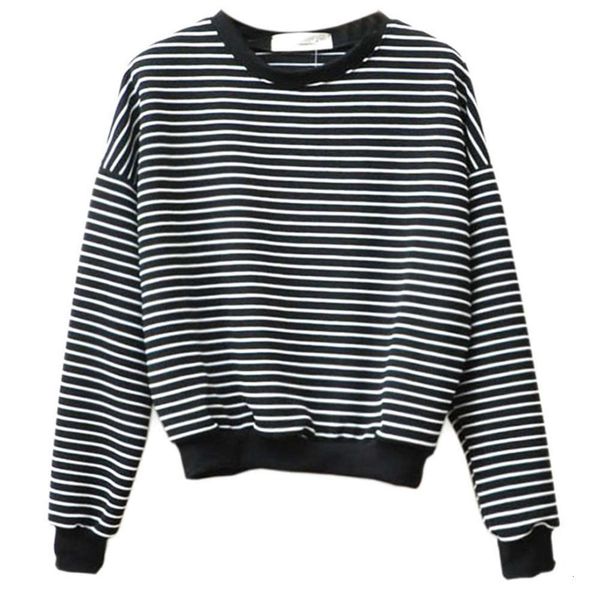 

spring short style with long sve round neck black and white stripe undercoat