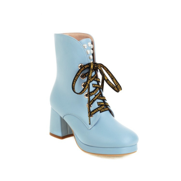 

boots 2021 autumn fashion solid color rivet lace-up short round toe european and american style high-women's, Black