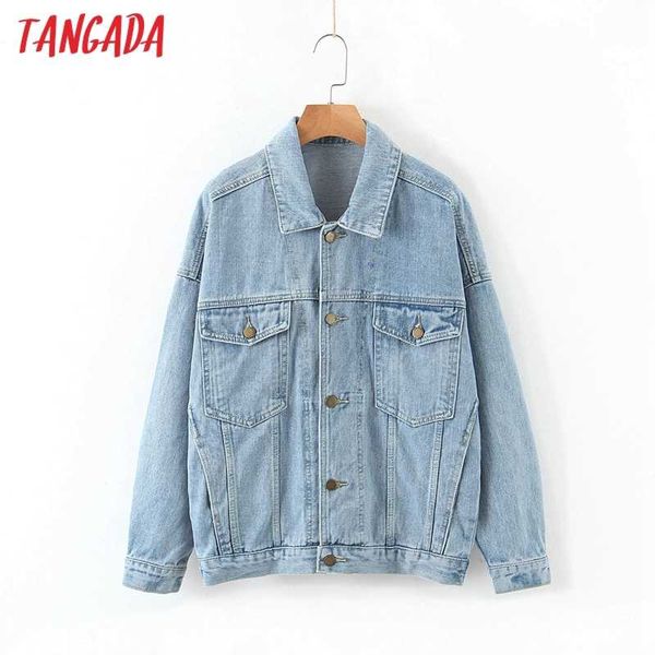 

tangada women boy friend denim jacket coat autumn pocket ladies long sleeve loose oversize coat hy238 201013, Black;brown