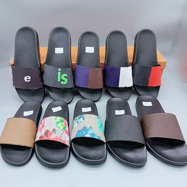 

fashion women shoes multicolor designer slippers sandals genuine cowhide leather shoe with logo box flat slipper dqshoe01 13, Black