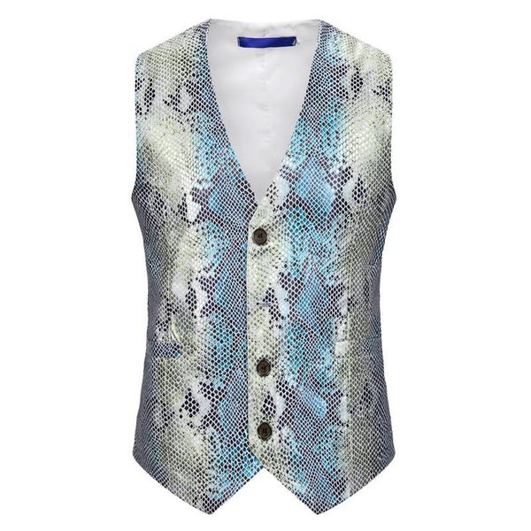 

men's vests luxury fish scale print suit vest waistcoats & for men unique design blazers silver green, Black;white