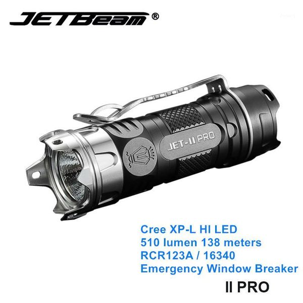 

jetbeam ii pro cree xp-l led mini torch light 16340 small camping flashlights with self defense window breaker1