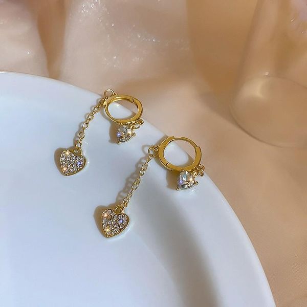 

dangle & chandelier 2021 fashion asymmetric long tassels heart modelling drop earrings contracted sweet fresh crystal women trend, Silver