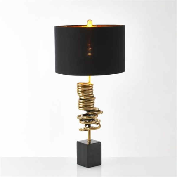 

post modern gold iron ring black table lamps bedroom creative fabric marble desk lights designer living room american lighting