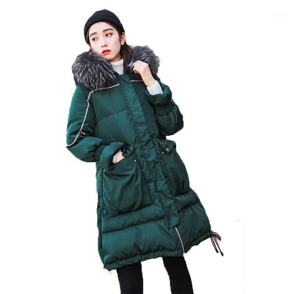 

women's down & parkas 2021 winter fashion white duck korean elegant thick warm large fur collar parker jacket1, Black