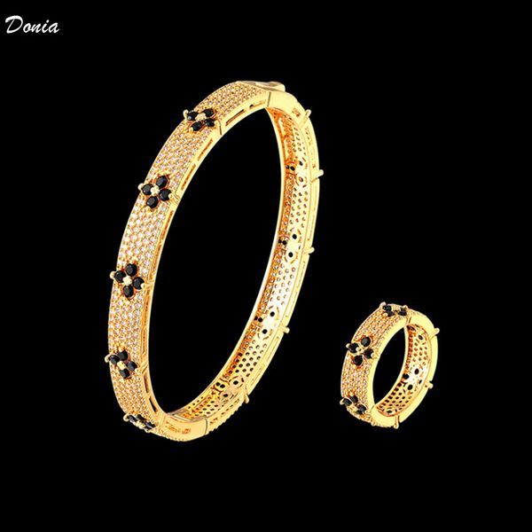 

donia jewelry luxury bangle four-leaf flower exaggerated titanium steel micro-inlaid zircon european and american fashion designer gift with, Black