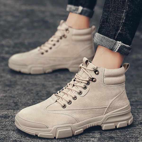 

boots ankle for men black high casual shoes alce up outdoor brand fashion motorcycle genuine leather