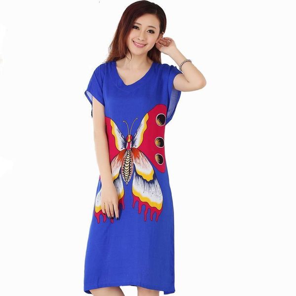 

new blue butterfly women's cotton robe female summer casual home dress v-neck nightgown sleepwear long bathrobe  nr206, Black;red