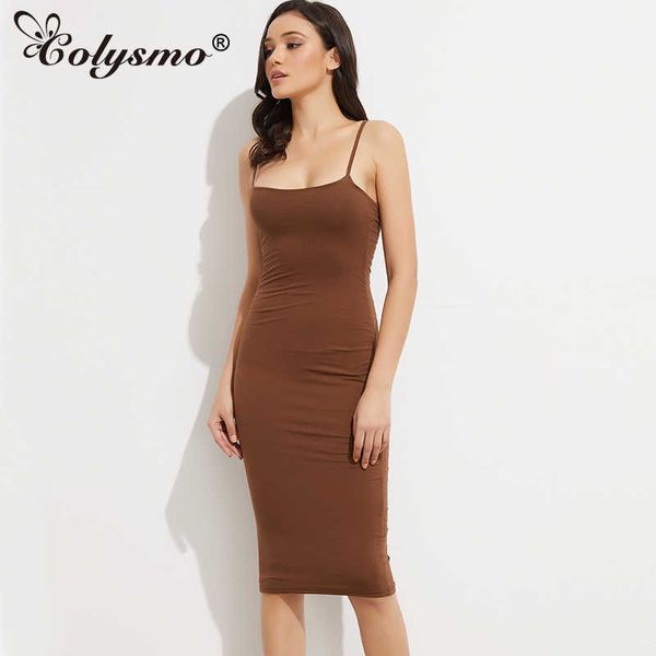 Colysmo Doppelschicht Frauen Unter Kleid Basic Baumwolle Midi Sexy Robe Bodycon Square Neck Club Party ES Vestidos 210527