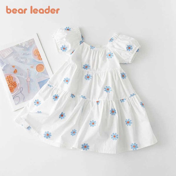 

bear leader baby girls casual dresses fashion summer flowers costumes kids sweet floral party vestidos princess suits 3-7y 210708, Red;yellow