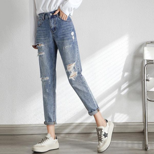 

women's jeans high wiast ripped woman sreetwear for women plus size denim harem pants trousers jean femme, Blue