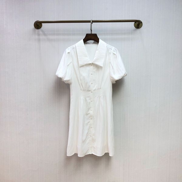 

dress 21 summer small lapel waist closed bubble sleeve white age reducing loose pleated v-neck skirt, White;black