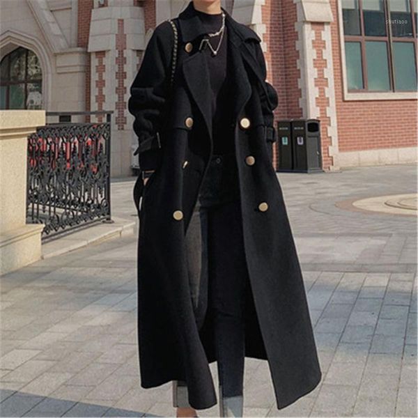 

women's wool & blends 2021 winter womens jackets elegant ol overcoats plus size female woolen coat trendy loose lady long coats casual, Black