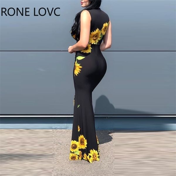 

women deep v-neck plunge sunflower print slit maxi elegant fashion chic dress, Black;gray
