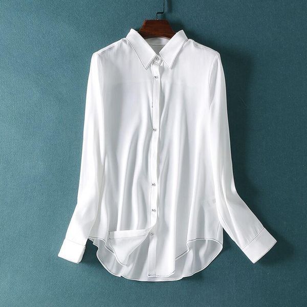 

women's blouses & shirts and autumn gas show queen yuan quan star same style open line metal buckle heavy weight silk long sleeve shirt, White
