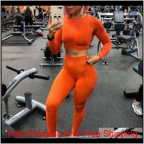

fashion seamless yoga set sport suit workout clothes for women long sleeve gym crop high waist leggings fi qylhwc my_home2010, White;red