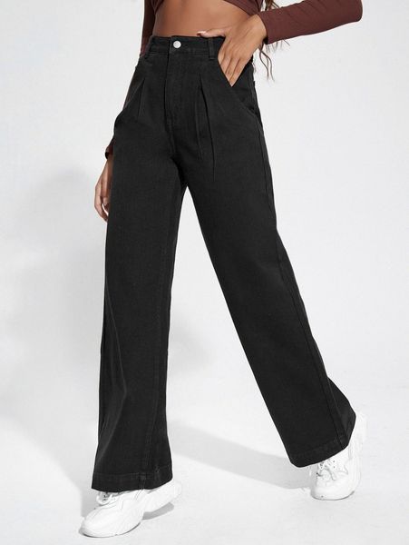 

fold pleated detail wide leg jeans r5b3#, Blue