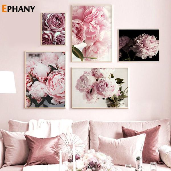 

paintings pink peony flower wall art poster botanical floral print scandinavian positive quote canvas painting picture home decor