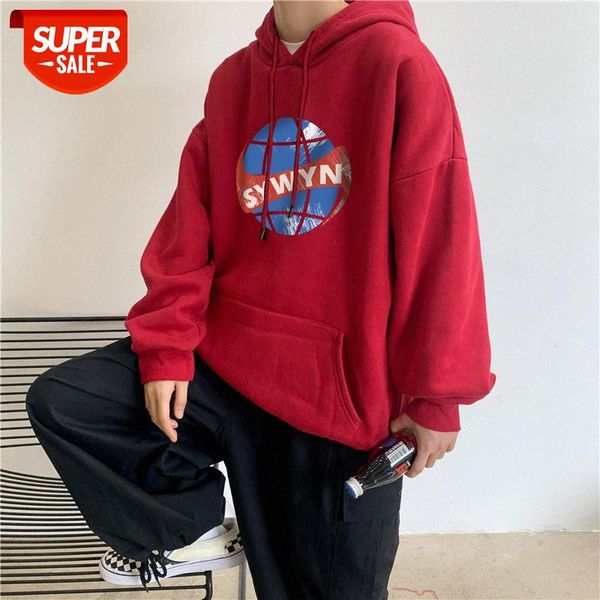 

hong kong style hooded plus velvet printed sweater men's korean version of the trend loose couples bf hedging outer jacket #tr67, Black