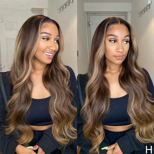 

highlight wavy t-part lace front human hair wigs 8''-28'' brazilian with baby hair 180% density non-remy wigs medium rat, Black;brown