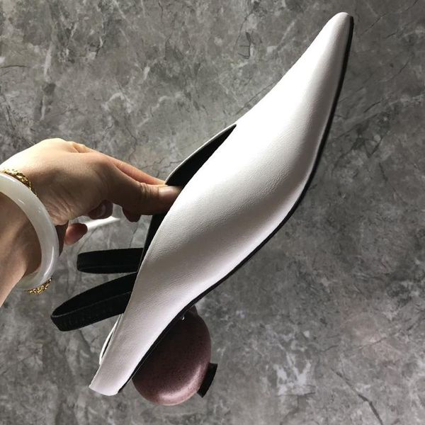 

women's pointed toe white black slingback spherical heel pumps shoes m16