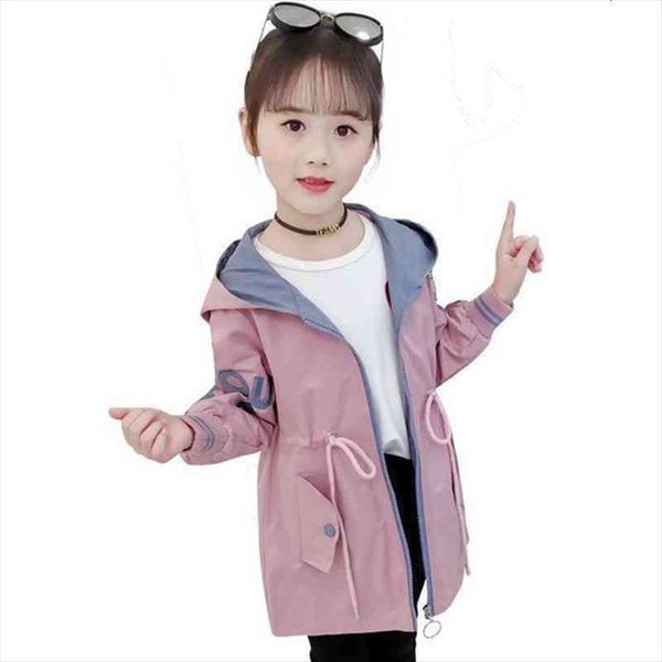

girls windbreaker jacket fashion letter design children casual long coat for girl 4 6 8 10 12 14 years kids, Blue;gray