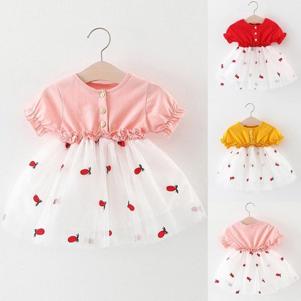 

girl's dresses infant girls dress pineapple embroidery tulle princess baby girl summer 2021 sukienka niemowleca, Red;yellow