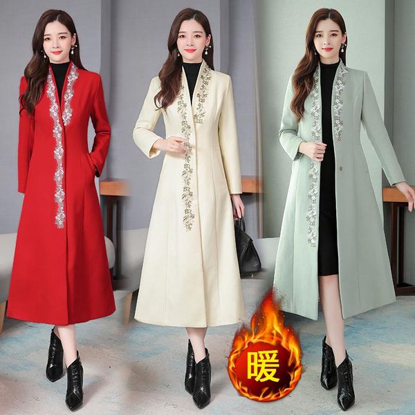 

women's wool & blends 2021 autumn winter woolen coat korean jacket slim long trench fashion single-breasted thick outerwea, Black