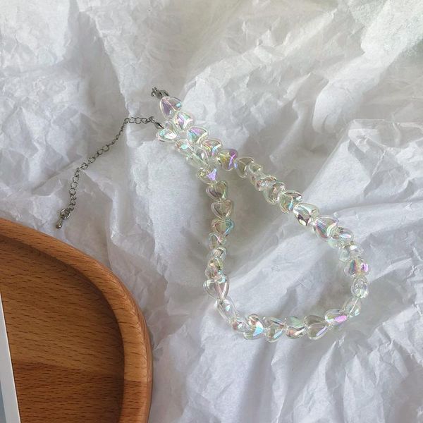 

chokers korea simple resin acrylic beaded love choker necklace for women party wedding aesthetic jewelry, Golden;silver