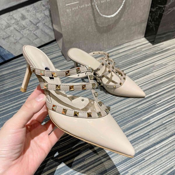 

sandals european and american rivets will see stiletto in the high heel box pinpointed sandals of women's slippers sbht, Black