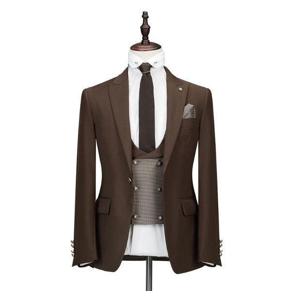 

men's suits & blazers 2021 formal brown slim fit jacket men wedding groom houndstooth vest pant prom tuxedo gentleman 3 piece business, White;black