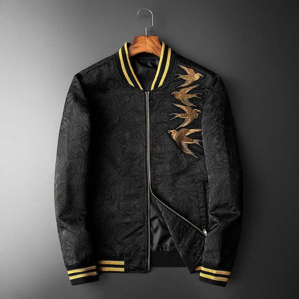 Luxury Embrodiery Jacquard Jacket Men 5xl Autumn Gold Ricamo Stampa Jaqueta Masculina Slim Fit Bomber 210909