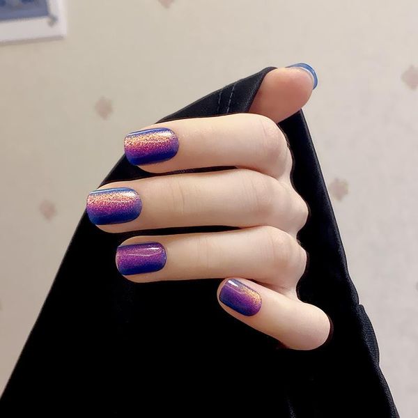 

nail gel fake nails short chameleon spar aurora cat's eye stickers finished 24 with glue, Red;pink