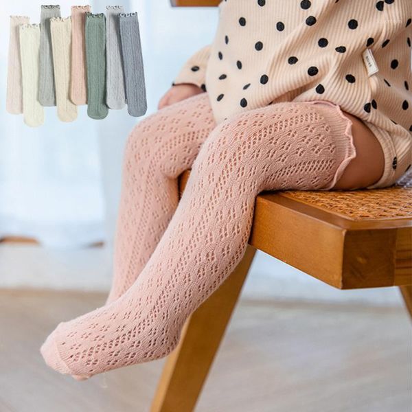 

summer baby girls socks toddlers mesh long sock kids knee high soft cotton spanish style children 0-8 years breathable, Pink;yellow