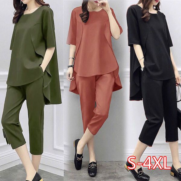 

new female sport elegant ensemble twin-piece street t-shirt+ pants cut cotton polyester mixture legal size s-4xl ss8h, White