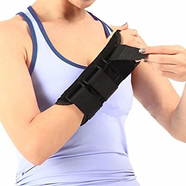 

1pc sports sprains steel plate wrist support strap brace guard protector, Black;red