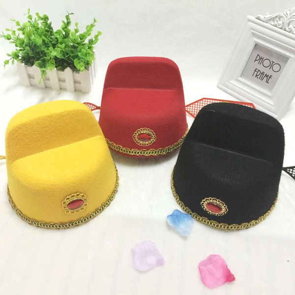 

champion hat county official red black gauze bridegroom pick up prop god of wealth children's performance stage drama, Yellow