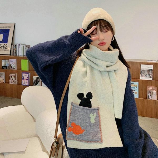 

scarves super love han fan cartoon pocket color matching wool scarf soft cute college style warm winter knitted bib girl, Blue;gray
