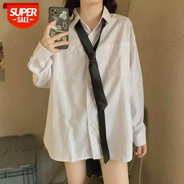 

White Retro Hong Kong Style Tie Shirt Women Blouse 2021 Niche Long-sleeved Sunscreen Shirt Spring Autumn Jacket Shirts Korean #yf5S