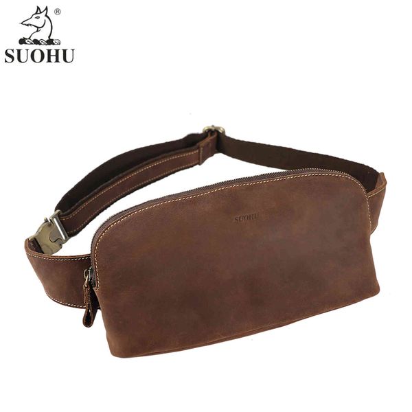 

pockets suohu leather men's fashion brand cross chest bag crazy horse skin sports outdoor mobile phone waist