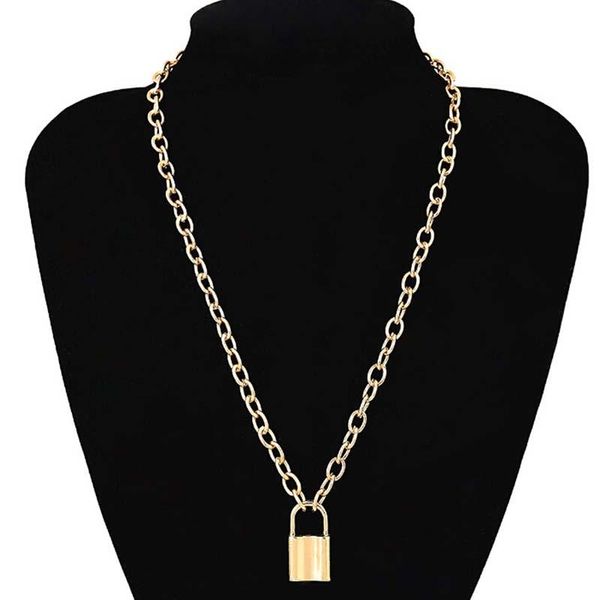 

chokers women jewelry padlock pendant necklace brand stainless steel rolo cable chain friendship gifts, Golden;silver