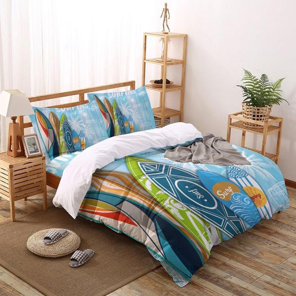 

bedding sets surfing summer style palm tree wood board print comforter set duvet cover  king bed home housse de couette gift