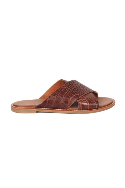 

slippers brown genuine leather 3671 croco, Black
