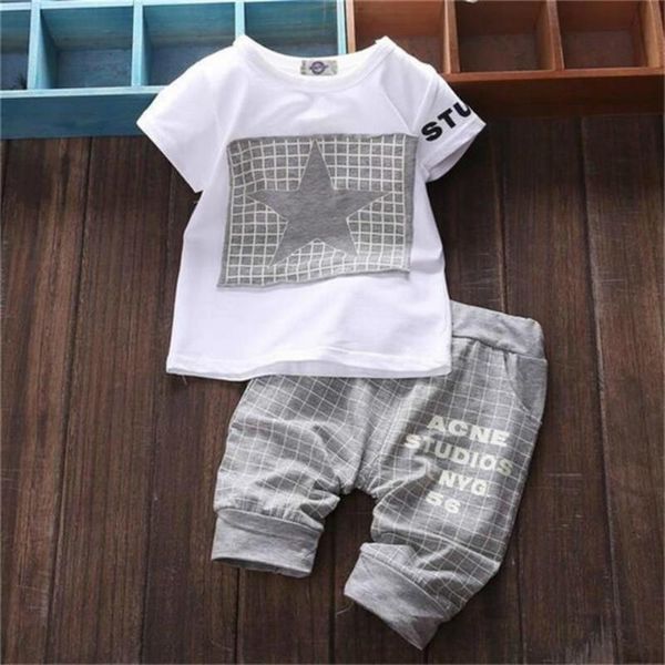 

clothing sets baby boy's summer children's set t-shirt + trousers two piece star print sports suitfashionclothes, White