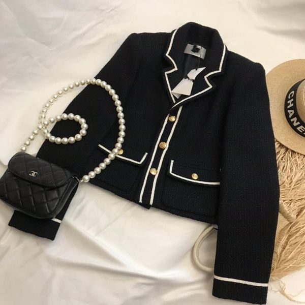 

women's jackets cel 2021 design short coat with white edge, Black;brown